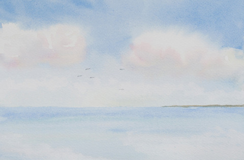 summer sunset sky, watercolour, corina van sluytman